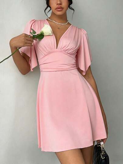Solid Color Elegant Sexy Party Ruched Waist Bridesmaid Dress