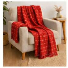 Luxurious Striped Sofa Throw 180x240 Handmade Decoration - Red With White Line - View 7
