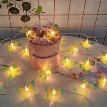 1 Set Of 10/20 Battery Operated Purple Transparent Butterfly Shaped LED String Lights, Suitable For Children's Room, Home Bedroom, Indoor/Outdoor Garden, Wedding Party, Holiday Decoration, Ramadan Decoration, Eid Al-Fitr Gift, Eid Al-Fitr Children's Gift, Ramadan Lighting, Happy Eid Al-Fitr - Multicolor - View 3