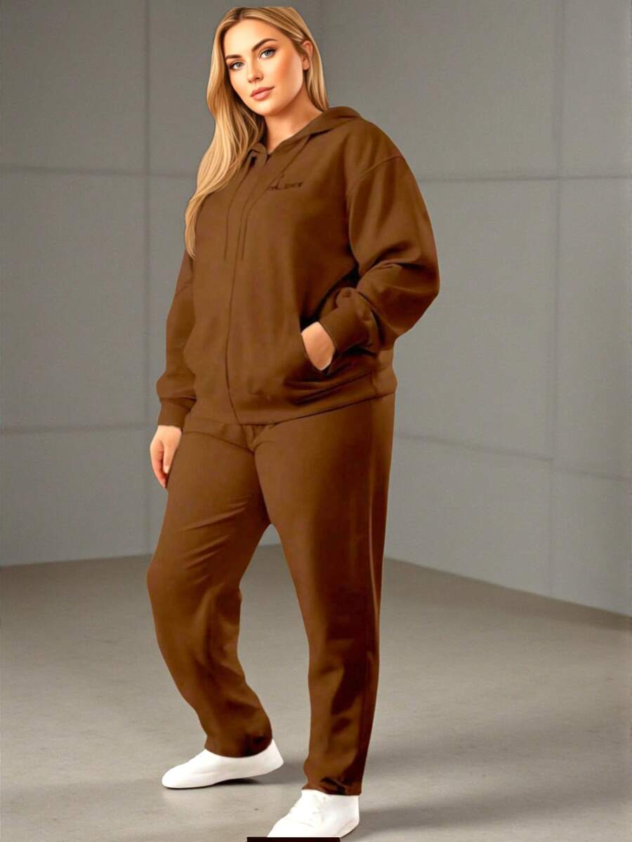 Plus Size Co-Ords - Coffee Brown - View 1