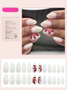 24片中号杏仁形渐变花卉美甲贴纸，全覆盖亮面美甲贴，适合女性和女孩，Y2K风格春季款 - 彩色 - 查看 2