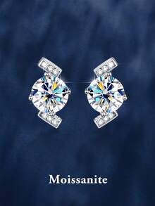 2 piezas Pendientes minimalistas de plata de ley 925 con 0,5 quilates x 2 de moissanita, adecuados para uso diario de mujer, fiestas, vacaciones, Día de San Valentín, Día de la Madre, aniversario de boda, regalo de joyería brillante para ella - Plateado - Ver 5