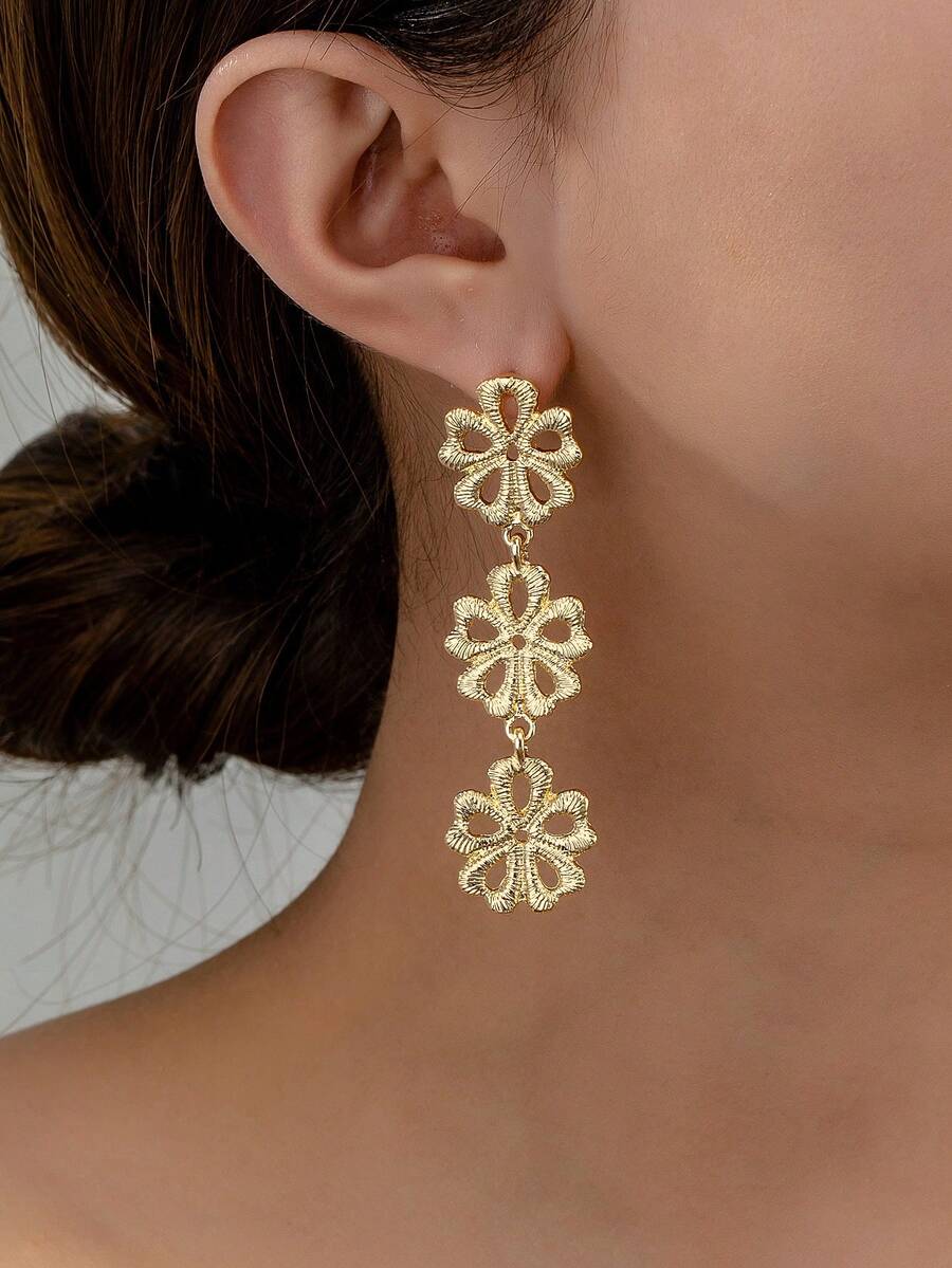 1 par de colgantes de flor de metal de moda, adecuados para uso diario - pendientes de flores - Ver 1