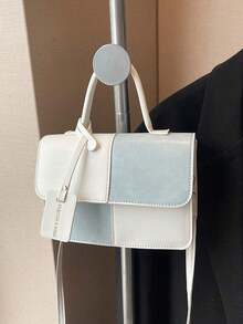 New Stylish Simple Plaid Patchwork Handbag Women Shoulder Messenger Crossbody Bag For Daily Work Casual Commute, Holiday Gift , Old Money - 藍色 - 查看 9