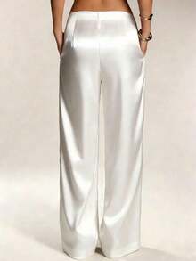 Women's Satin Silk Solid Color Pants With Pockets And Zipper, Suitable For Vacation, Office, Brunch, Airport , All Seasons - 白色 - 查看 2