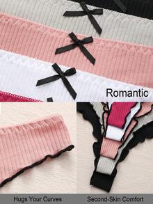 5 chiếc/gói quần lót dây thong cạp thấp thắt nơ kẻ sọc gợi cảm dành cho nữ, mềm mại và thoải mái, kiểu dáng T-back co giãn, thời trang mặc hàng ngày. - Nhiều màu - Xem 9