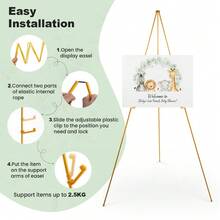 66 Inch Foldable Display Stand, Portable Tripod Design, Adjustable Height, Suitable For Wedding Posters/Birthdays/Easter, Indoor And Outdoor Use, Modern Display Stand - Gold - View 4