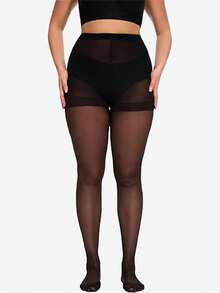 1条XL-2XL加大码女士纯黑色打底裤，裆部宽松，超薄连裤袜，高腰长袜，加固袜尖 - 建议体重60-80公斤 - 黑色 - 查看 7