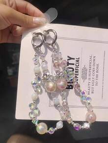1件装高级水晶串珠手机挂绳/腕带，手工串珠手链手机吊坠，短款 - 彩色 - 查看 7