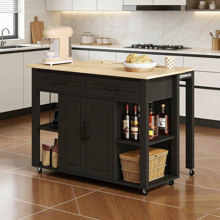 Mobile Storage Islands - Black+Natural + MDF + Kitchen - View 1