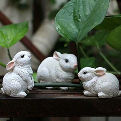 1PC Bunny Garden Statues- Small Cute Easter Rabbit Yard Decorations Outdoor, Lawn Ornaments Resin Animal Figurines For Home Table Decor (White)