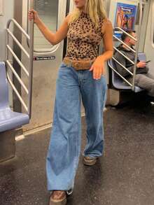 女士豹纹无袖圆领背心，适合情人节约会、日常休闲穿着、春夏穿着 - 棕色 - 查看 7