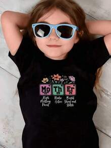 Playeras de niño  ropa de niña Gráfico colorido con flores y letras que forman la palabra Mother al estilo tabla periódica simbolizando el amor fuerte estable y radiante hacia la figura materna ropa para niños camiseta 100% algodónSoft Cotton Funny Short Sleeve Crew Neck T-Shirt For Boys Suitable For Boys' Daily Wear - Negro - Ver 1