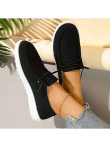 Women's Casual Corduroy Loafers - Slip-On Comfort Shoes With Elastic Laces, Lightweight Walking Sneakers For Daily Wear - Black Upgraded Version - View 6