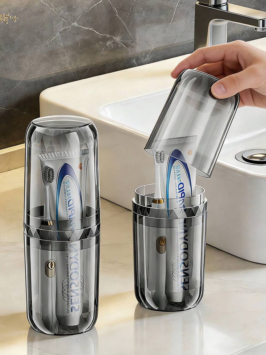 大容量带盖防尘牙刷旅行盒，便携式牙膏收纳杯，男女通用，适合户外露营、返校、旅行、度假必备牙刷架