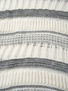 ANDREILEE Men's Casual Loose Solid Color Vintage Irregular Hollow Out Knitted Sweater, Relaxed Fit Versatile Commuting Polo Collar Pullover T-Shirt Knit Short Sleeve Top, Spring/Summer - White - View 5