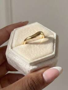 Stylever 1枚简约925纯银微弯戒指，时尚珠宝礼品，适合派对和生日佩戴 - 金色 - 查看 4