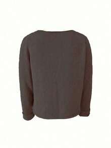 Jersey de cuello redondo casual de color liso, de manga larga - Marrón - Ver 5