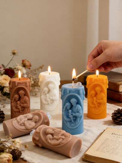 Holy Family Relief Pillar Candles, Multi-Color Aromatherapy Candles, Home Decoration, Religious Prayer Gifts