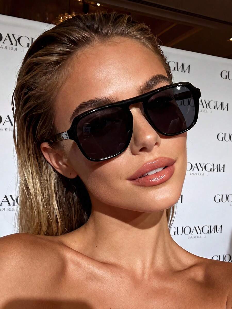 1 Pair Retro Black Full Frame Versatile Fashion Glasses, Suitable For Street Style, Runway, Beach, Daily Outfit, Gift - Black - View 1