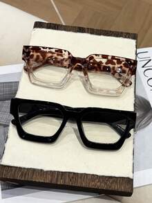 2pcs Retro Square Frame Women's Eyeglasses, Versatile, Suitable For Office, Commute, Study And Other Casual Scenes, Leopard Print, All Season - 2PCs - View 4