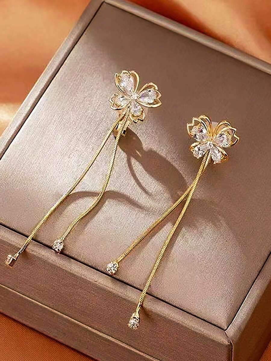 Luxury Zirconia Butterfly Tassel Drop Earrings For Women Ear Clip Earring Girls No Piercing Statement Earring Wedding Jewelry Gift