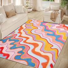 1 pieza Alfombra ondulada con degradado de dopamina, alfombra de colores fluidos para sala de estar y dormitorio, material de lana sintética, alfombra decorativa, decoración de dormitorio, alfombra pequeña, alfombra, decoración del hogar, alfombra de sala de estar, alfombra pequeña de sala de estar, alfombra de dormitorio, decoración del hogar de sala de estar, alfombra de exterior, alfombra lavable - Multicolor - Ver 4