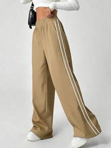 1pc Tween Girls' Casual Versatile Straight Leg Pants, Suitable For Spring, Summer, Autumn & Winter - Khaki - View 1