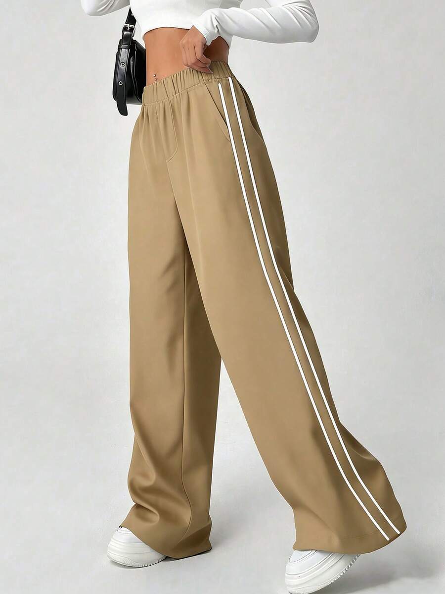 1pc Tween Girls' Casual Versatile Straight Leg Pants, Suitable For Spring, Summer, Autumn & Winter - Khaki - View 1