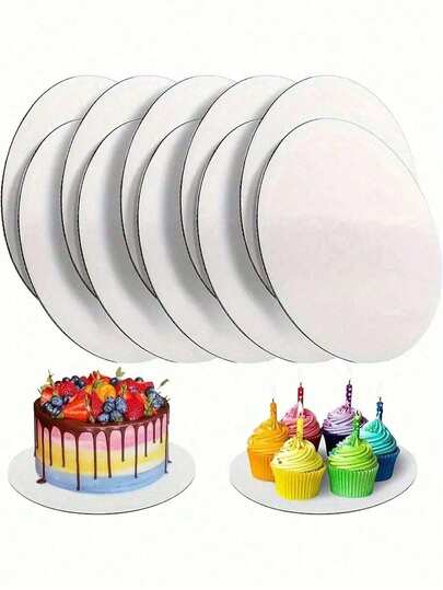 5/10pcs (6/8/10/12 Inch) Round White Cake Boards, Ripple Paper Cake Bases, Suitable For Baking, DIY Cakes, Desserts, Wedding Celebrations, Birthday Parties, Snacks, Cupcake Displays, Theme Parties, Cake Decorations, Wedding Parties, Easter, Mother's Day, Father's Day And Other Occasions.