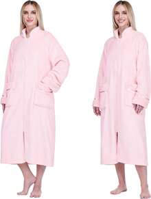 ¡RecomendadoPAVILIA Bata de forro polar con cremallera para mujer, tumbona frontal cálida con cremallera¡Top de Temporada - Rosa - Ver 2