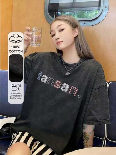 复古美式字母印花宽松休闲T恤，男女皆宜的情侣款T恤，适合春夏穿着
