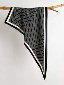 1条时尚简约条纹百搭三角围巾，适合日常、办公和度假穿着 - 黑色 - 查看 9