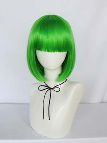 带刘海的波波头假发，女士12英寸短直发假发，耐热合成假发，日常佩戴，派对及动漫角色扮演假发，圣帕特里克节装扮假发 - 彩色 - 查看 13