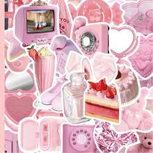 50 Stücke süße rosa Mädchen Aufkleber, geeignet zum Dekorieren von Tagebüchern, Laptops, Tassen, Handys, Skateboards und anwendbar für Scrapbooking, Tagebücher, Dekorationen - Wassermelonenrosa - Übersicht 8
