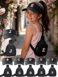 2PCs Children Baseball Hat With Mini Bag Boys Girls Camping Hat Anti-UV Strap Kids Bucket Hat Headwear For 3-8 Years Old Baby - Black - View 1