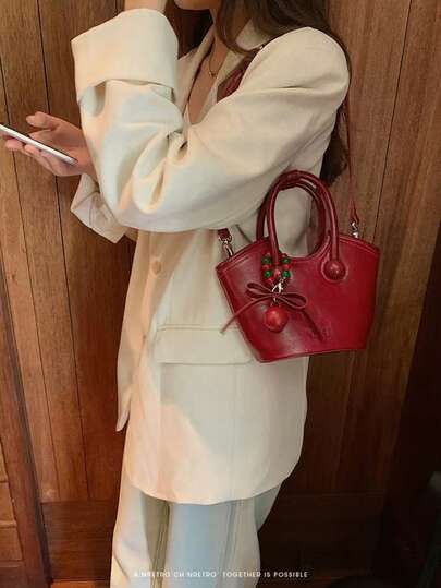 Nanfeng Chio 2nd Cherry Love PU Leather Tote Handbag, Red Color Bridal Shoulder Crossbody Bag