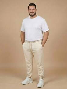 Men's Plus Size Jogger Sweatpants In Flannel Fabric With Pocket | Warm, Plus Size Men's Pants - Crema - Ver 2