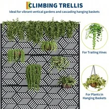 CuisinSmart Metal Planter Box With Trellis,Raised Garden Bed With Privacy Screen And Drainage Holes Idea For Climbing Plants, Vegetables & Vines - Họa tiết kính vạn hoa với bánh xe - Xem 3