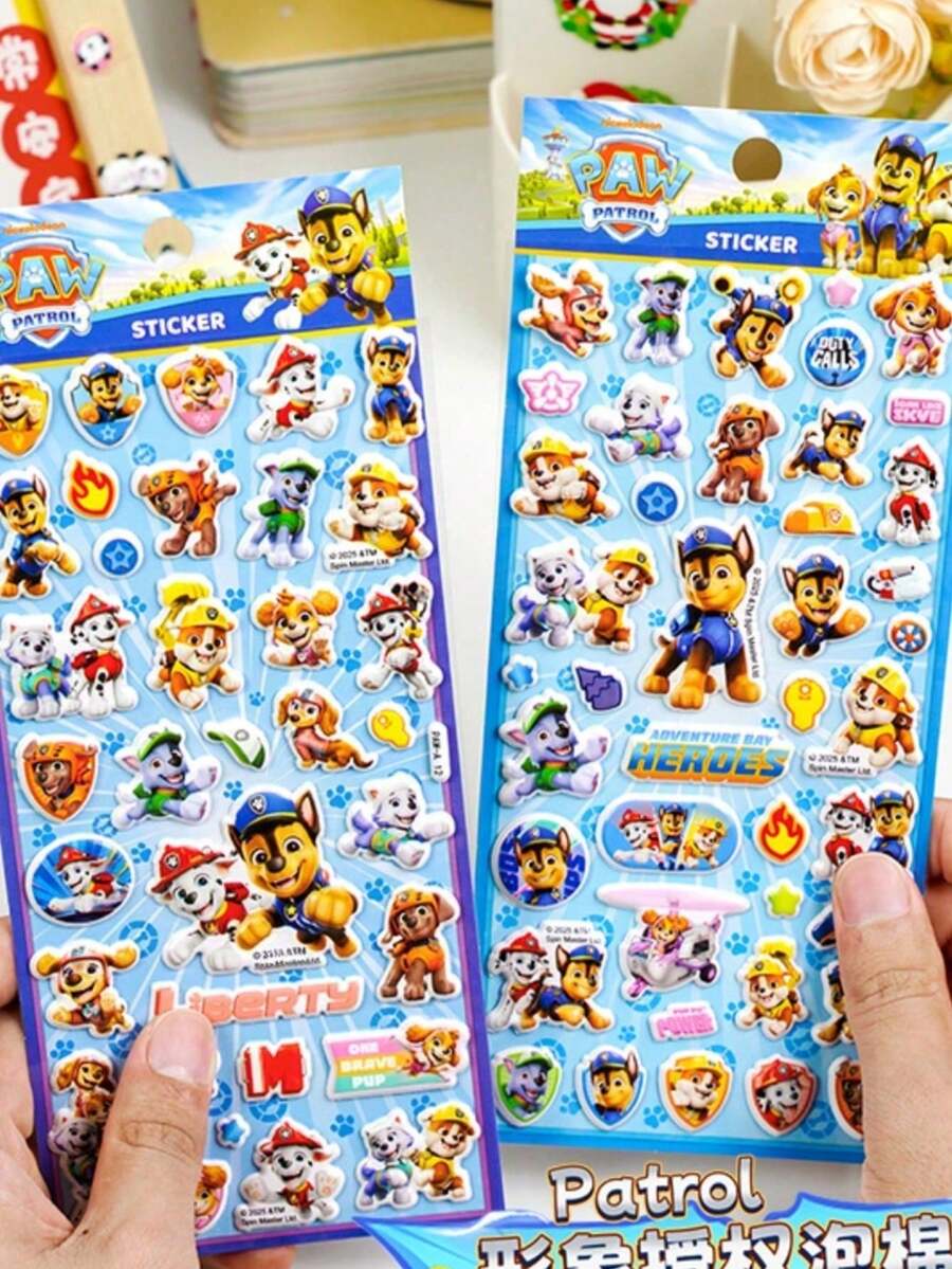 Paw Patrol 1个随机巡逻小狗卡通人物3D泡泡贴纸，可爱巡逻小狗动漫人物莱德和斯凯，生日派对用品（颜色随机） - 彩色 - 查看 1