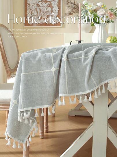 1 pieza Mantel de mesa bordado con flores en beige, estilo rústico minimalista, mantel rectangular adecuado para el hogar, fiestas, hotel, restaurante, reuniones en la mesa del comedor y regalo festivo, práctico y fácil de limpiar, se adapta a la mesa de centro de la sala de estar/boda, mantel para todas las estaciones, disponible en varios tamaños