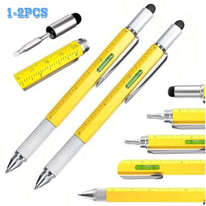 1/2支装多功能工具笔，六合一手持螺丝刀、圆珠笔、工具、尺子、触控笔、水平仪，时尚设计，绝佳礼品之选