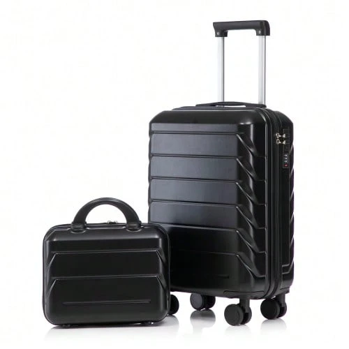 14"/19" 2-Piece ABS Spinner Suitcase Set With Combination Lock & 14" Cosmetic Bag - 黑色 - 查看 1
