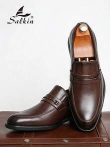 Salkin 经典复古男士一脚蹬乐福鞋，优雅绅士皮革正装鞋，价格实惠，高端大气，透气鞋面，耐用鞋底，适合休闲、办公室、婚礼、毕业典礼、派对场合、春夏秋季、大码正式/商务正装 - 134236-14 - 查看 3