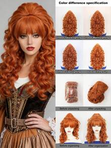 70年代复古蓬松卷发假发，4种颜色可选（亮橙色/黑色/铂金色/深棕色），柔软舒适，耐热，易于打理，适合日常休闲、主题派对、万圣节和角色扮演造型。 - 彩色 - 查看 2