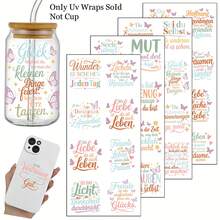 32pcs German Positive Quote Stickers Theme Rub On Transfer Stickers Decals Set - Butterfly Motivational Sayings Transfer Paper For Furniture, Glass, Easy Apply DIY Home & Life Inspired Self-Adhesive Plastic Decals - Multicolor - View 8