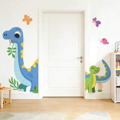Cute Cartoon Dinosaur Wall Decals, Removable Vinyl Stickers For Nursery, Kids Room, Playroom – Dino & Butterfly Wall Decor For Toddler Bedroom, Kindergarten
