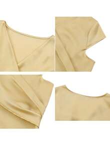 Blusa asimétrica de unicolor elegante para mujer, esencial para primavera y verano - Amarillo - Ver 9
