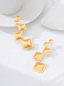 1 Pair Fashionable Geometric Square Stud Earrings, Suitable For Women's Party, Gathering, Daily Wear, Versatile Gift - Yellow Gold - View 3