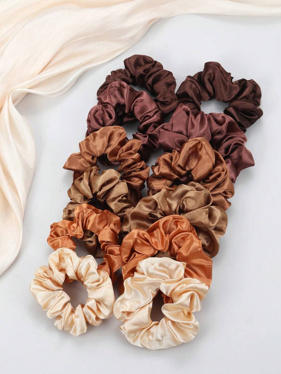 12件套优雅纯色弹力发圈套装，适合女士和女孩，缎带马尾辫发圈，可保持柔和发型并防止头发断裂，多色休闲发圈，马尾辫发圈，发圈，橡皮筋，发绳，发圈，发饰，头饰，弹力带 - 彩色 - 查看 1